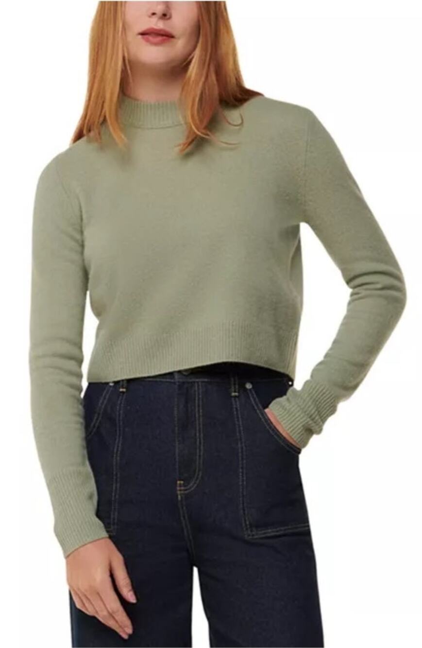 Whistles Sage Green 100% Wool Cropped Sweater ribbed pullover long sleeve small